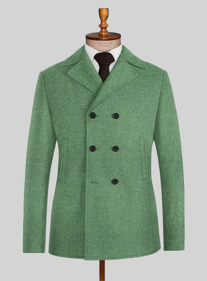Highlander Heavy Paris Green Tweed Pea Coat - StudioSuits