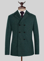Highlander Melange Green Tweed Pea Coat - StudioSuits