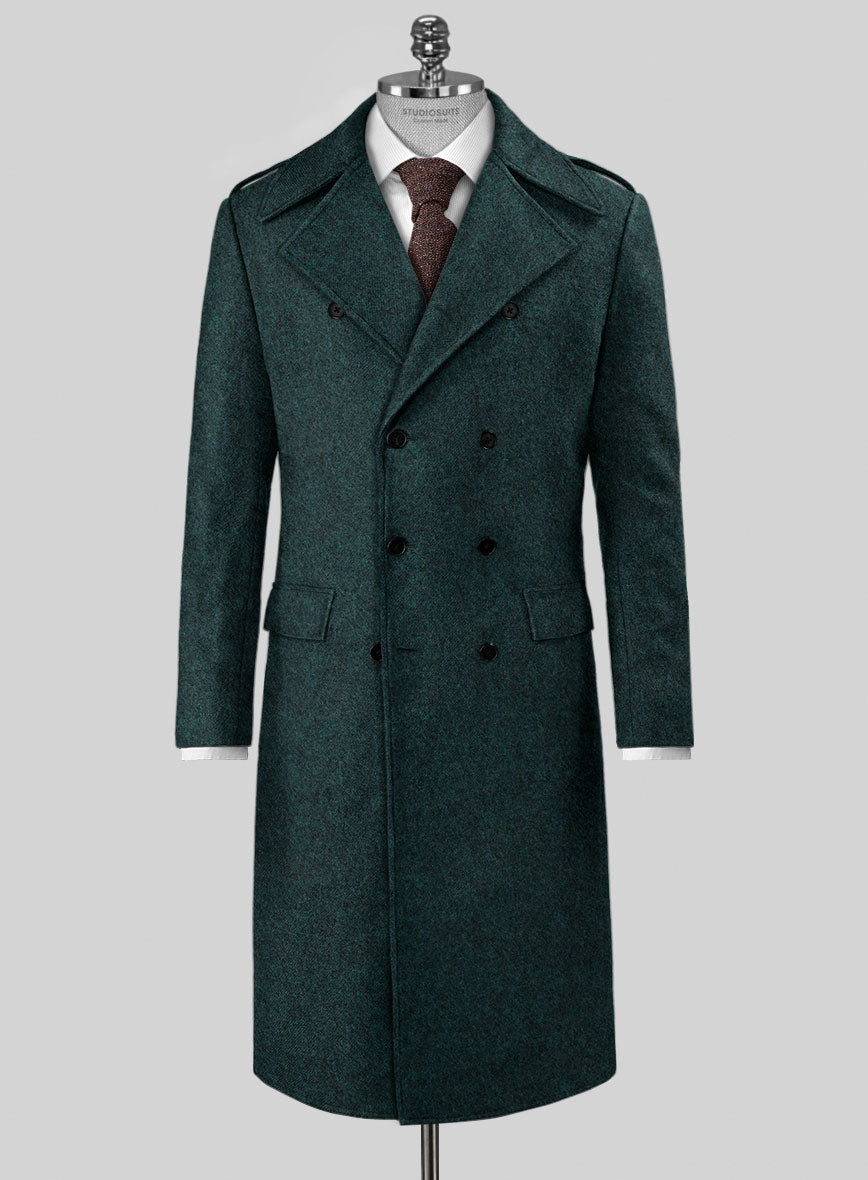 Trench Coat Men Double Breasted Green Wool Long Winter Dinner Coat 