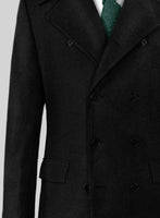 Highlander Heavy Black Herringbone Tweed GQ Overcoat - StudioSuits