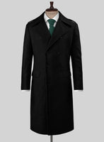 Highlander Heavy Black Herringbone Tweed GQ Overcoat - StudioSuits