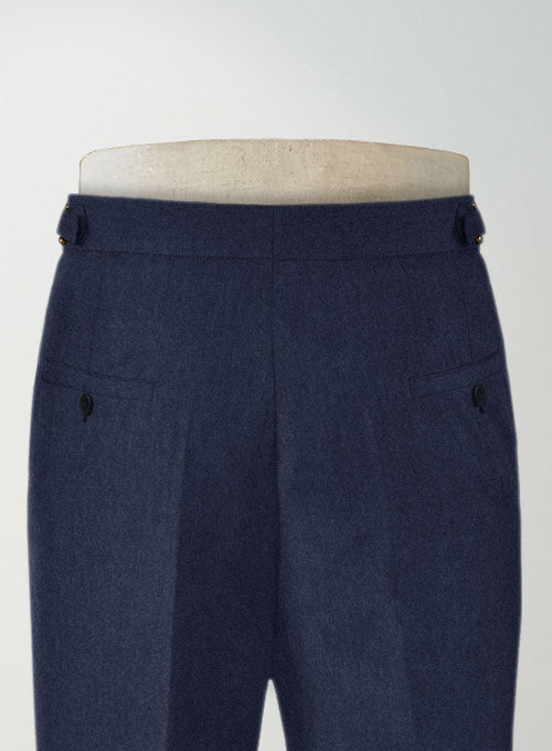 Indigo Blue Highland Flannel Wool Trousers - StudioSuits