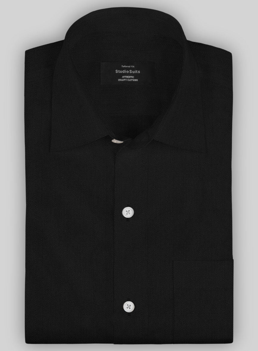 Italian Black Herringbone Shirt StudioSuits