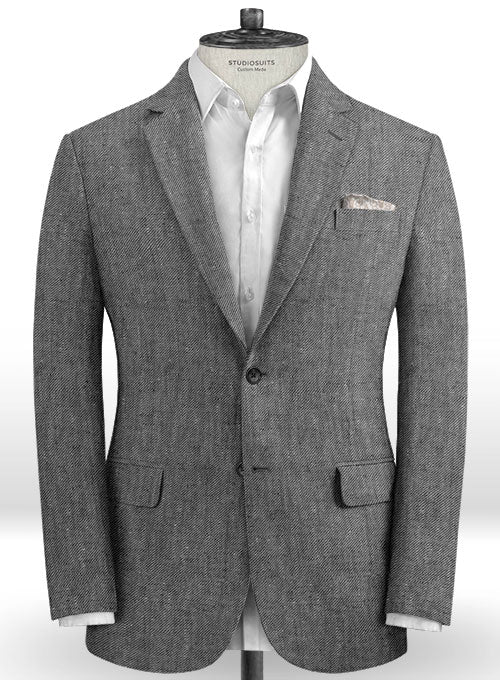 Italian Carbon Black Twill Linen Suit - StudioSuits