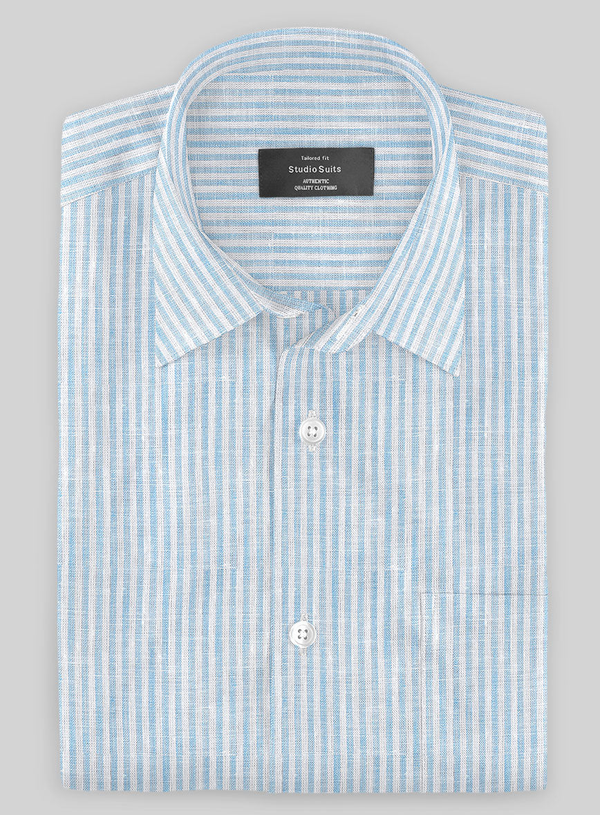 Italian Linen Mabel Blue Bengal Stripe Shirt  StudioSuits