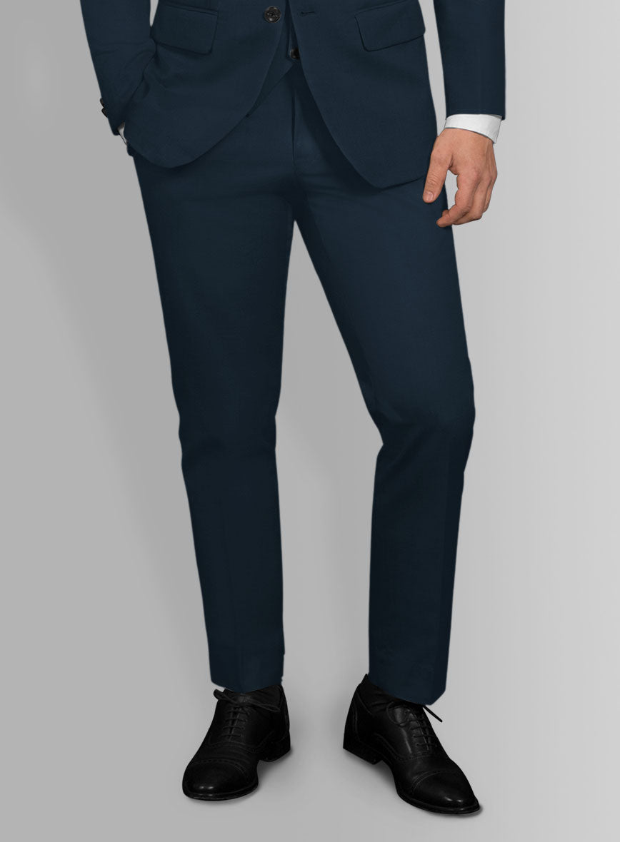 Italian Marine Blue Cotton Stretch Pants - StudioSuits