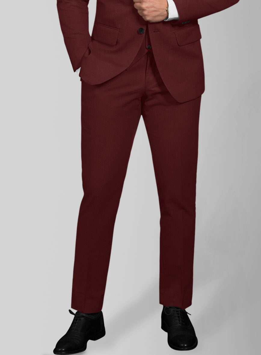 Italian Maroon Cotton Stretch Pants - StudioSuits