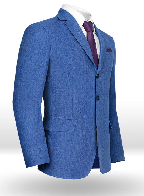 Italian Matte Blue Linen Jacket - StudioSuits