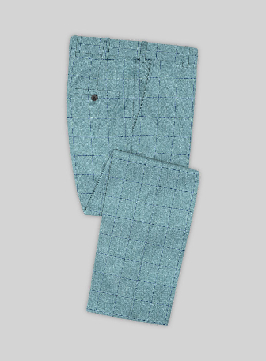 Italian Murano Domar Blue Wool Linen Silk Pants - StudioSuits