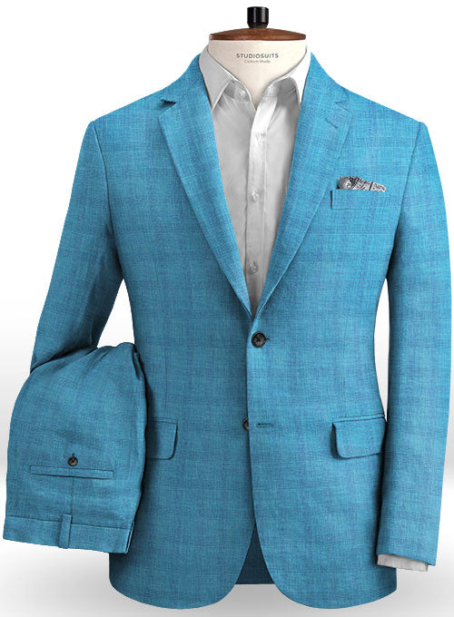 Italian Prince Blue Linen Suit - StudioSuits
