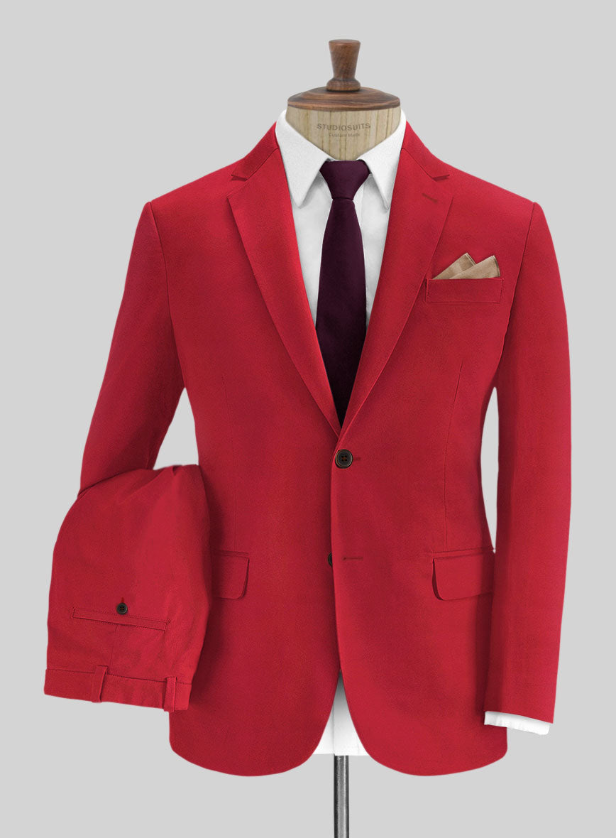 Italian Red Cotton Suit StudioSuits