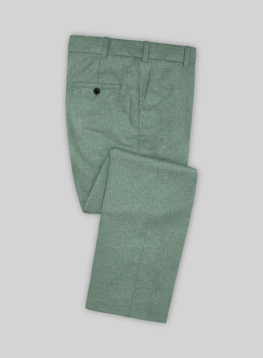 Italian Squito Bettle Green Wool Pants - StudioSuits