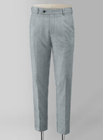 Italian Wide Herringbone Light Blue Tweed Pants - StudioSuits