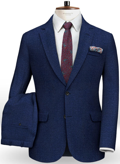 Italian Melange Blue Angora Wool Suit - StudioSuits