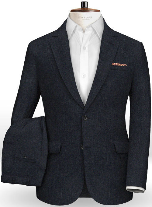 Italian Navy Blue Twill Linen Suit - StudioSuits