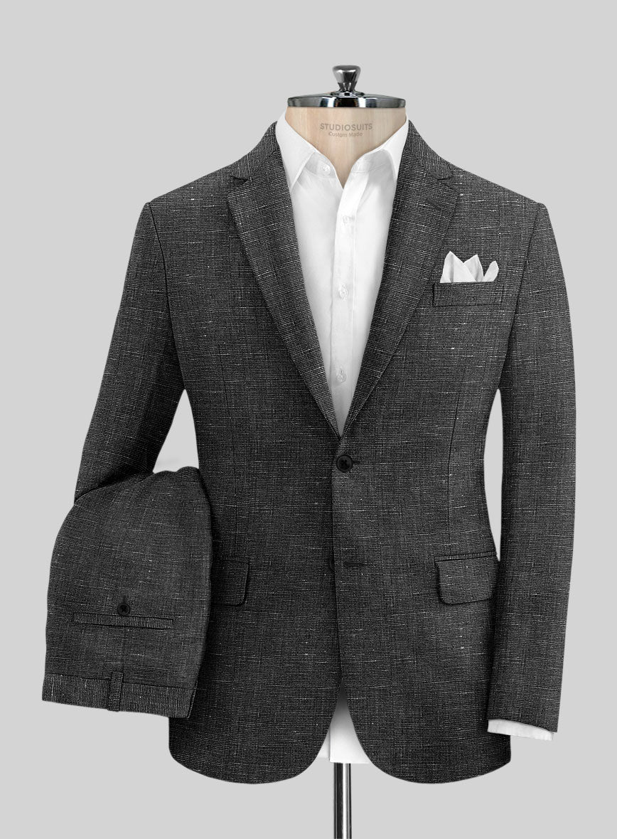 Italian Prato Black Chambray Linen Suit - StudioSuits