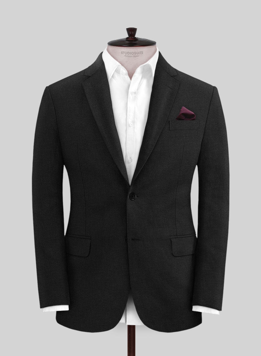Italian Prato Black Dobby Linen Jacket - StudioSuits