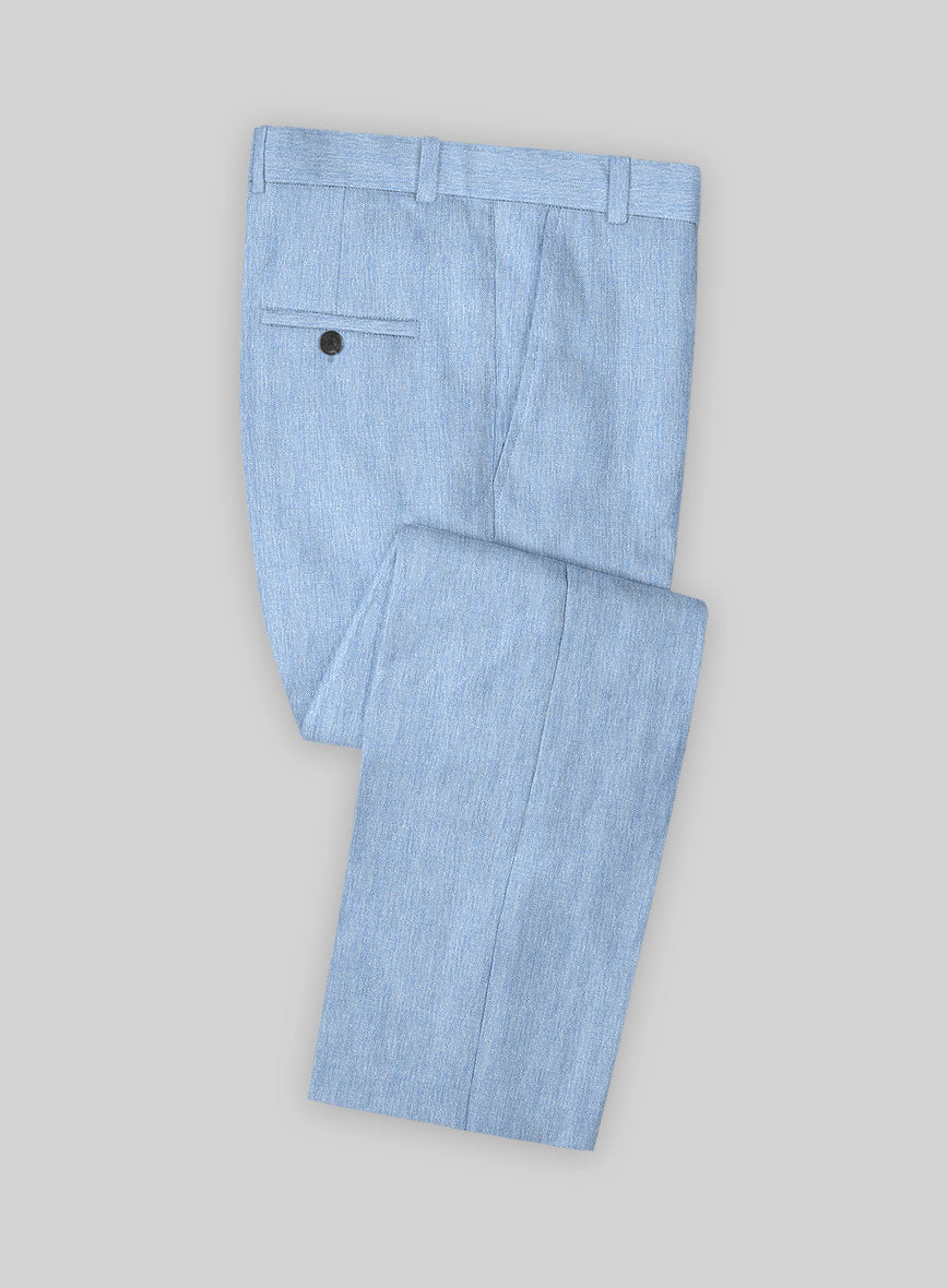 Italian Prato Blue Herringbone Linen Pants - StudioSuits