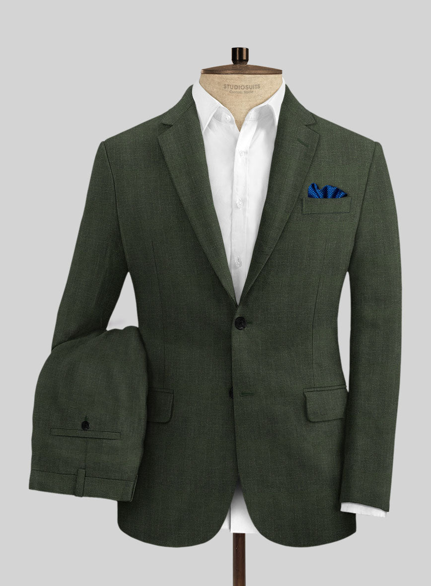Italian Prato Olive Green Herringbone Linen Suit – StudioSuits