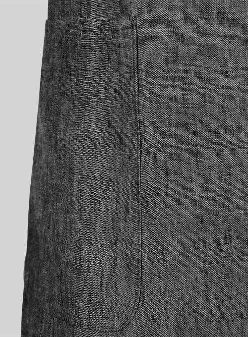Italian Black Chambray Linen Leather Patch Jacket - StudioSuits