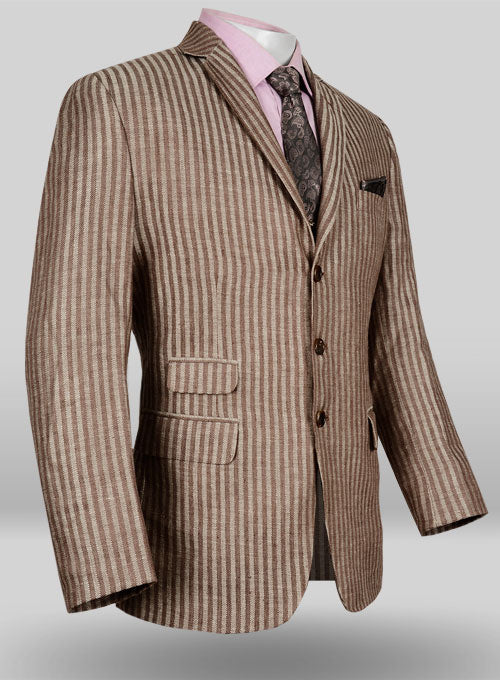 Italian Brown Stripe Linen Suit - StudioSuits