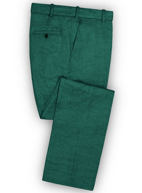 Italian Denim Green Linen Pants - StudioSuits