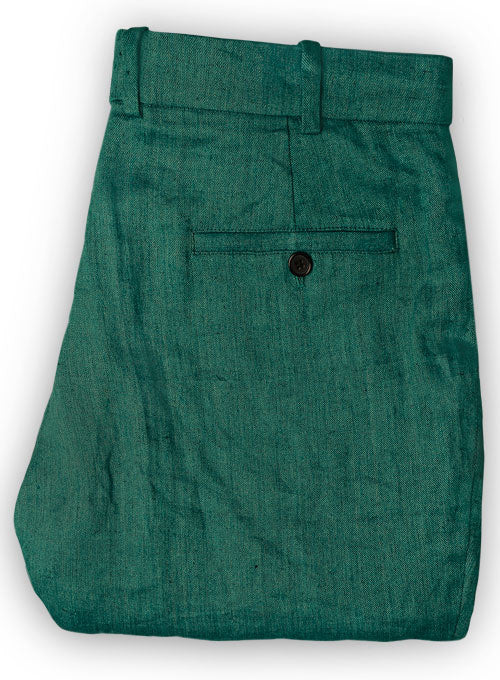 Italian Denim Green Linen Pants - StudioSuits