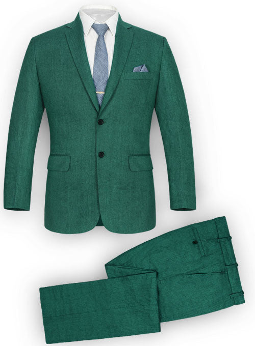 Italian Denim Green Linen Suit - StudioSuits