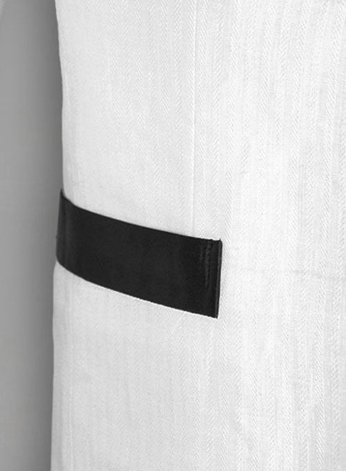 Italian White Prince Linen Nehru Tuxedo Jacket - StudioSuits