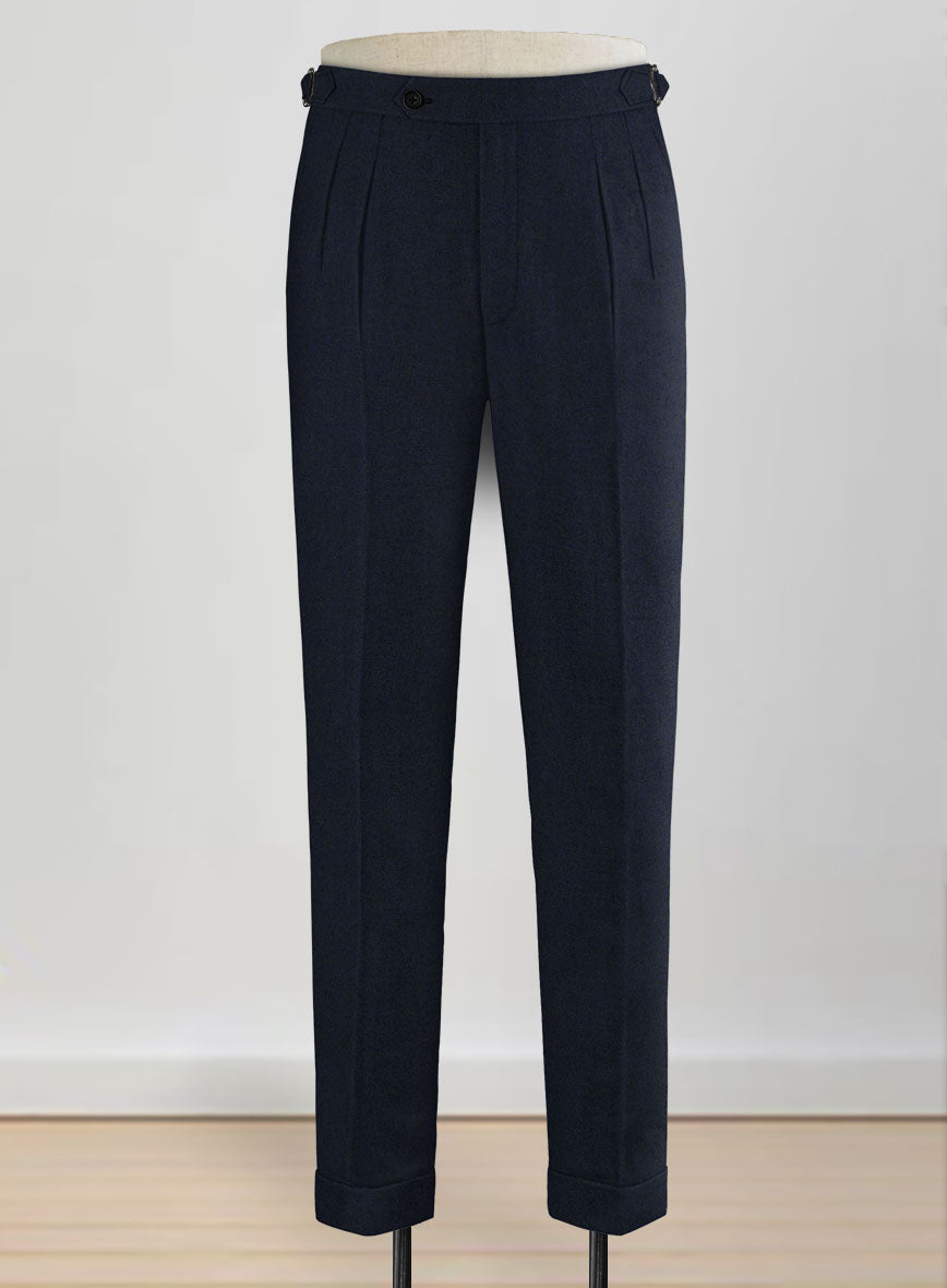 Light Weight Melange Dark Blue Highland Tweed Trousers - StudioSuits