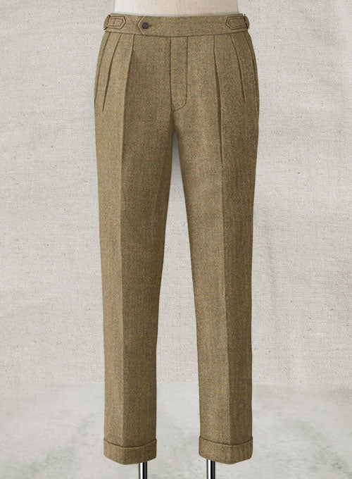 Light Weight Melange Brown Highland Tweed Trousers - StudioSuits