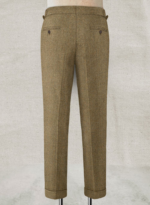 Light Weight Melange Brown Highland Tweed Trousers - StudioSuits