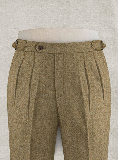 Light Weight Melange Brown Highland Tweed Trousers - StudioSuits