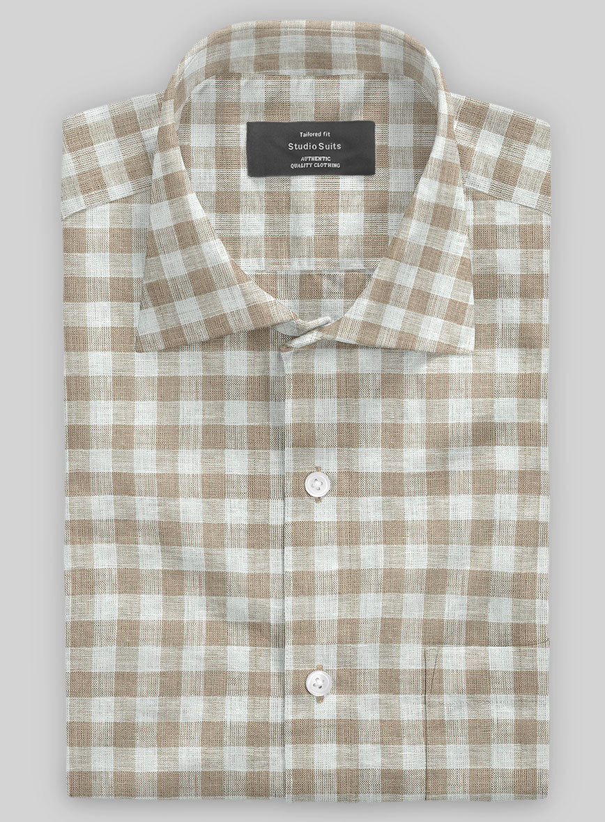 Light Brown Checks Linen Shirt - StudioSuits