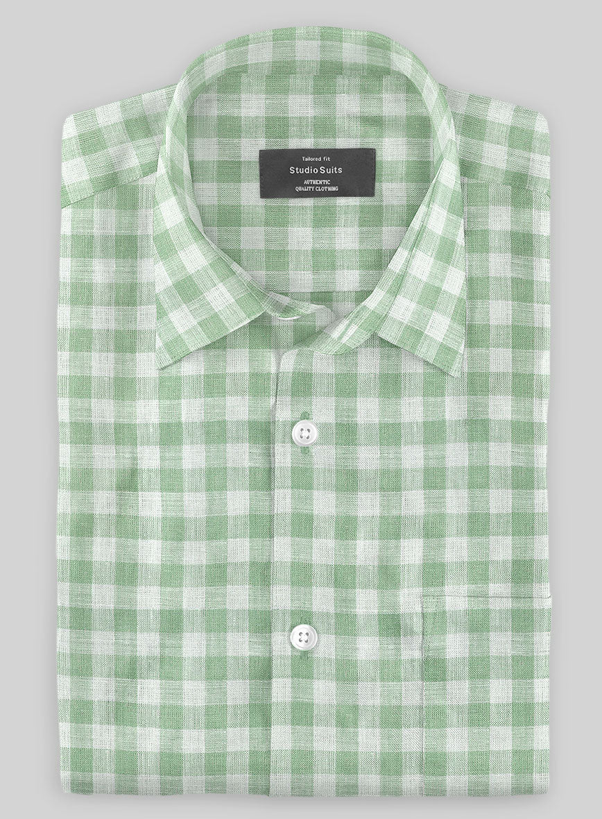 Light Green Checks Linen Shirt - StudioSuits