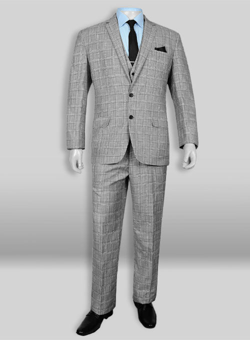 Light Gray Checks Wool Linen Suit - StudioSuits