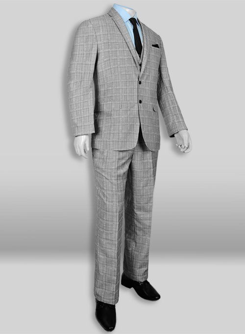 Light Gray Checks Wool Linen Suit - StudioSuits
