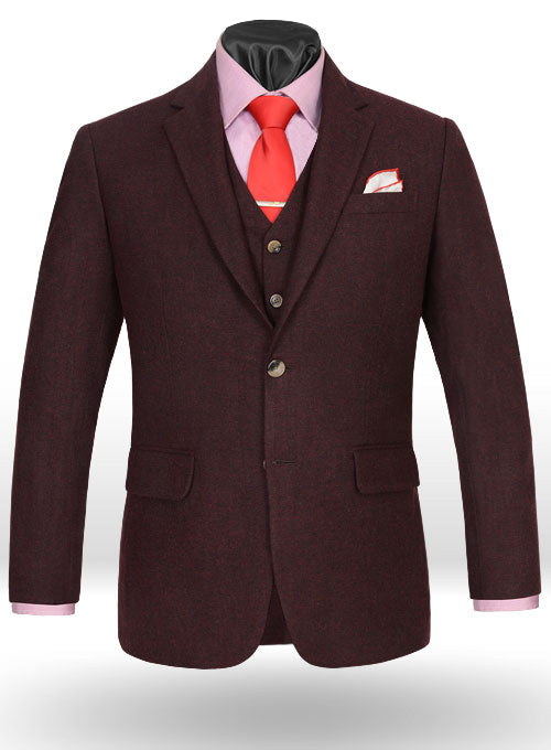 Light Weight Dark Maroon Tweed Suit - StudioSuits