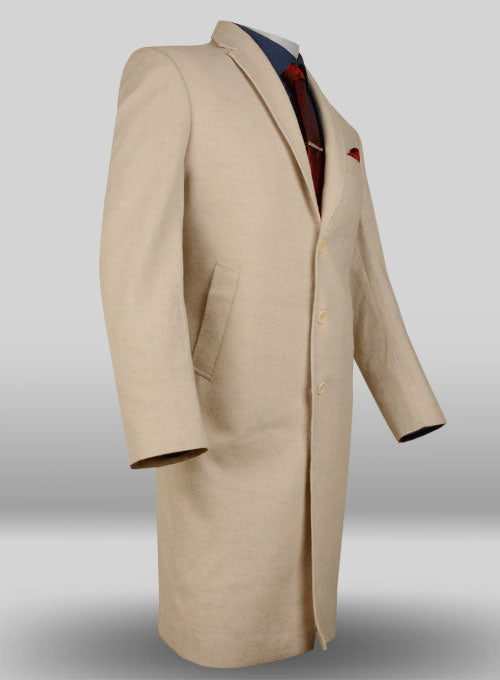 Light Weight Light Beige Tweed Long Coat - StudioSuits