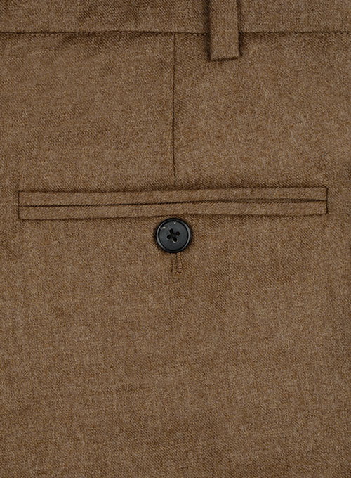 Mid Brown Flannel Wool Pants - StudioSuits