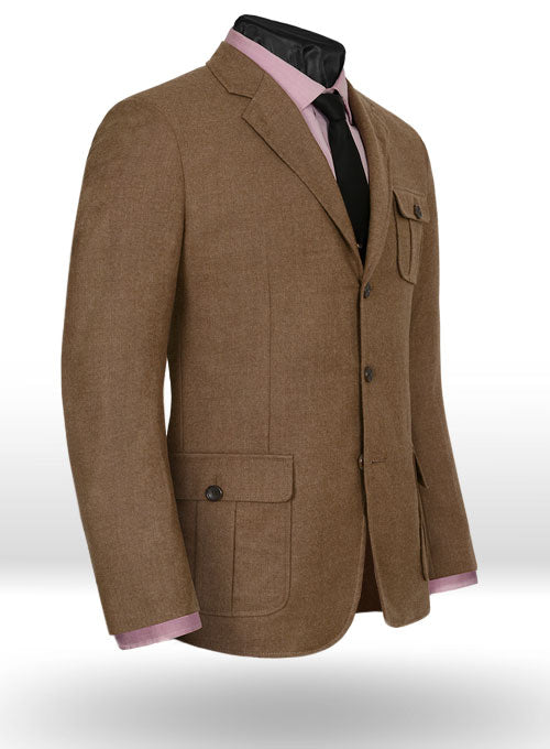 Mid Brown Flannel Wool Danish Style Sports Coat - StudioSuits