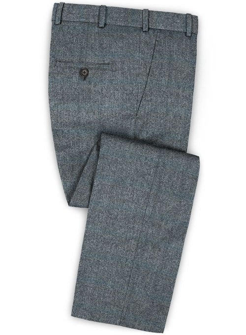 Milan Blue Feather Tweed Pants - StudioSuits