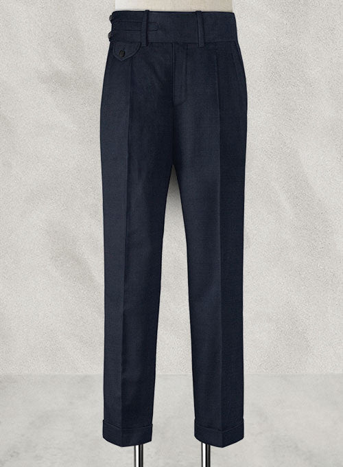 Napolean Dark Blue Double Gurkha Wool Trousers - StudioSuits