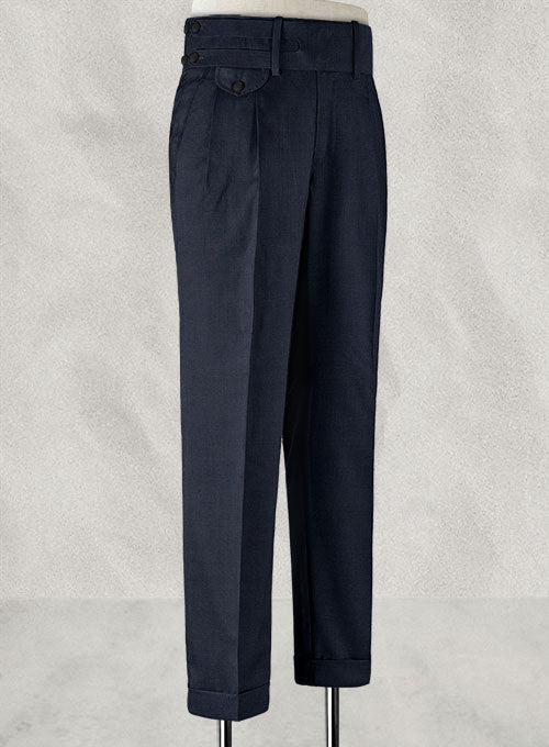 Napolean Dark Blue Double Gurkha Wool Trousers - StudioSuits