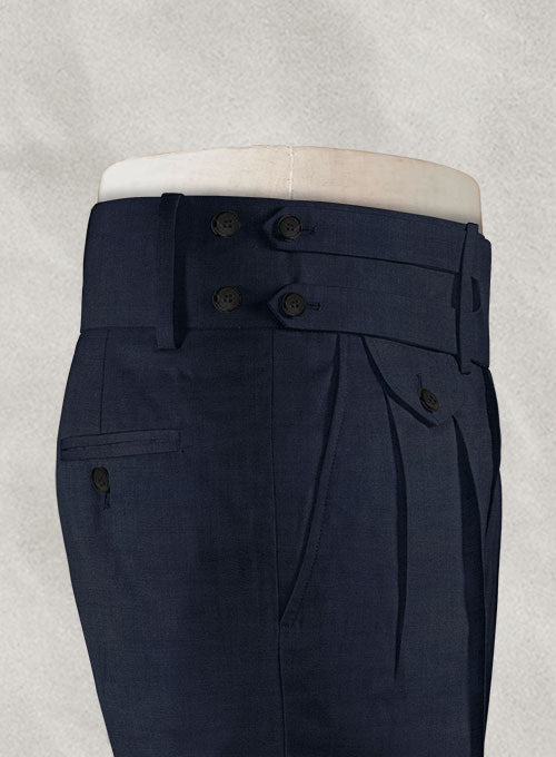 Napolean Dark Blue Double Gurkha Wool Trousers - StudioSuits