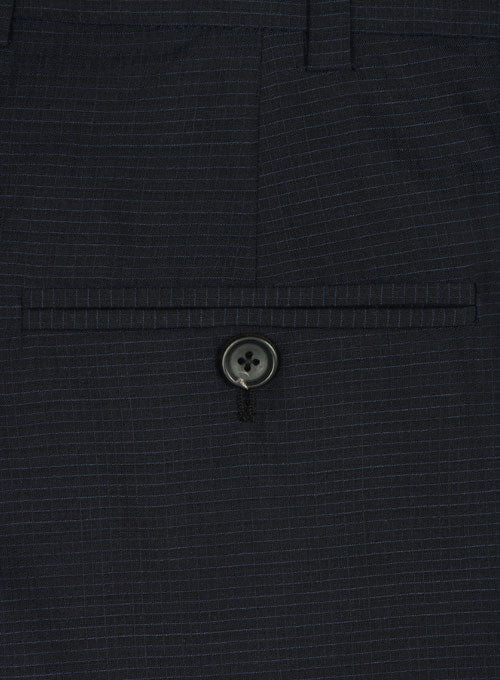 Napolean Dk Blue Mini Checks Wool Pants - StudioSuits