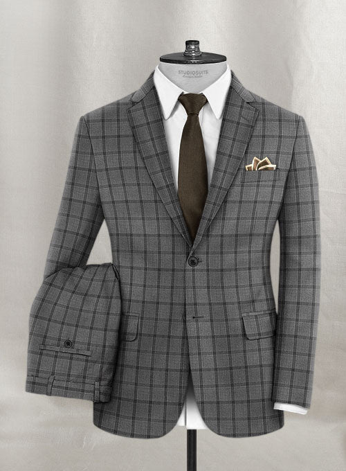 Napolean Tartan Gray Wool Suit - StudioSuits