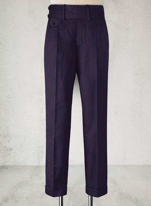 Napolean Eggplant Double Gurkha Wool Trousers - StudioSuits