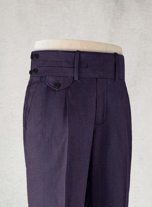 Napolean Eggplant Double Gurkha Wool Trousers - StudioSuits
