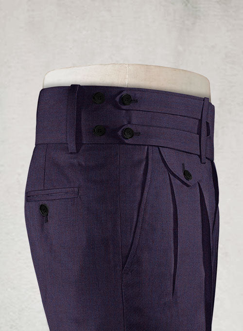 Napolean Eggplant Double Gurkha Wool Trousers - StudioSuits